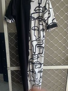 Abstract Face Print Black Dress