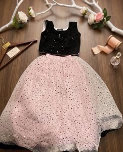 Sparkling Pink &amp; Black Lehenga Choli Set