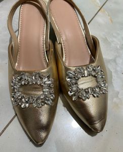 Elegant Gold Embellished Slingback Heels