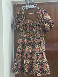 Floral Square Neck Puff Sleeve Dress
