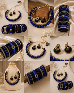 Blue & Black Silk Thread Jewellery Set