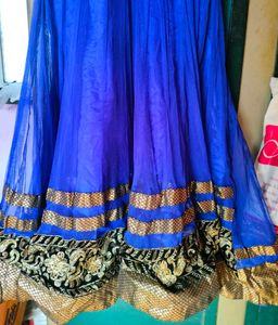 Blue &amp; Gold Embroidered Ethnic Skirt