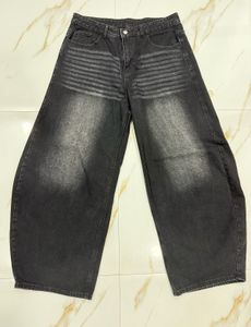 Imported Baggy Black Jeans with Embroidery