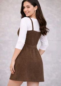 Corduroy Brown Mini Dress with Straps