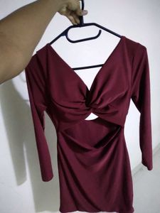 Maroon Long Sleeve Mini Dress