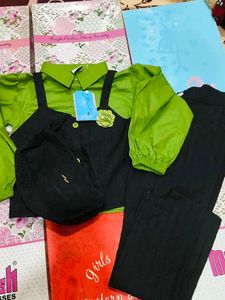 Girls 3 Piece Shirt, Dungaree &amp; Pant Set | Stylish