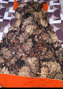 Orange &amp; Black Printed Kurta