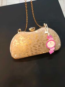 Elegant Golden Party Clutch with Crystal Lock