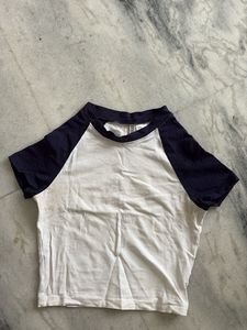 Classic Baseball Baby Tee - White &amp; Navy