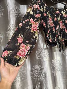 Floral Print Ruched Crop Top