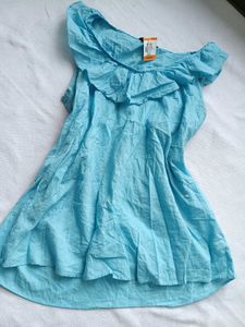 Cute Blue Off-Shoulder Ruffle Top
