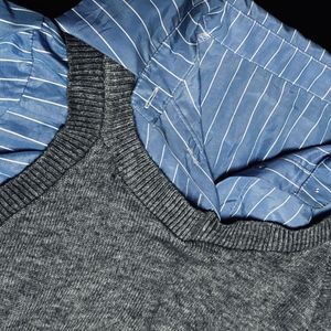 Striped Shirt with Knit Vest
