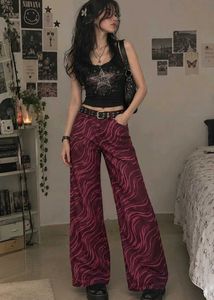 y2k grunge plum Wide Leg Swirl Printed jeans