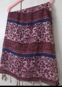 Bohemian Floral Print Stole with Tassels