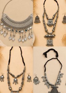 Boho Oxidized Silver Necklace & Earring Set