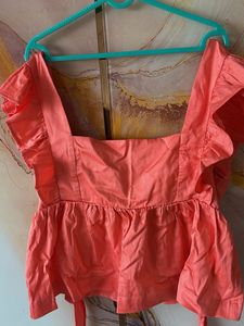 Coral Ruffle Square Neck Top