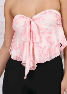 Pink Floral Strapless Tie Top