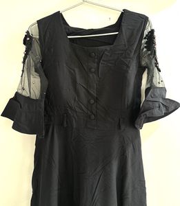 Elegant Black Sheer Sleeve Dress