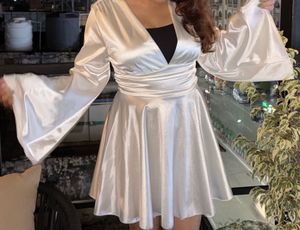Elegant Satin Mini Dress with Bell Sleeves