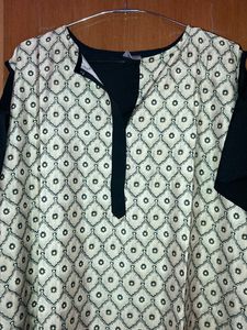 Off Shoulder Black Printed Kurti