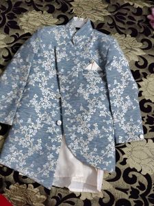 Elegant Blue Floral Sherwani Jacket