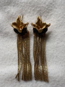Elegant Gold & Black Tassel Earrings