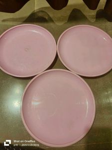 Pink Plastic Bowl and Plate Set