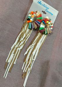 Colorful Beaded Stone Chain Earrings