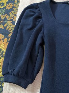 Navy Puff Sleeve Square Neck Top