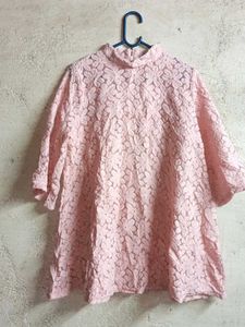 Pink Lace Mock Neck Top Sheer