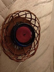 Rustic Woven Candle Holder with Red Candl