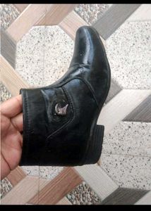 kids Black Leather Ankle Boots