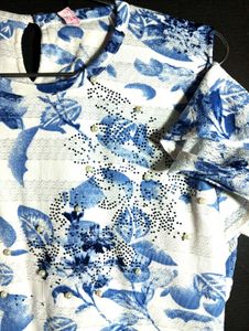 Blue Floral Embellished Blouse