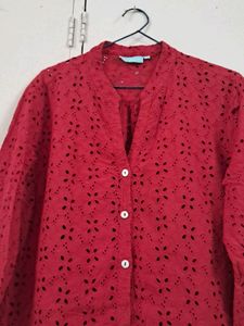 Deep Sexy Red Schiffli Top