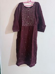 Maroon Embroidered Kurta