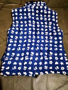 Cute Blue Vest with White Stars and Flowers