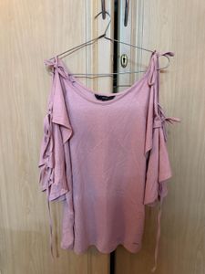 Pink Cold Shoulder Ruffle Sleeve Top