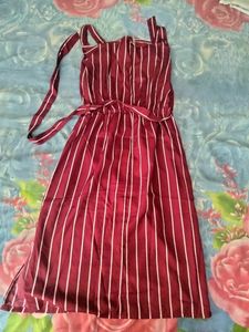 Maroon &amp; Off-white Striped A-Line Dress