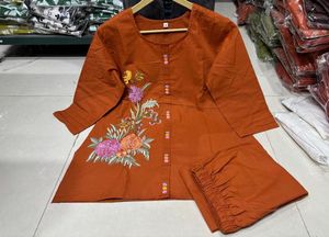 Rust Embroidered Kurta and Palazzo Set