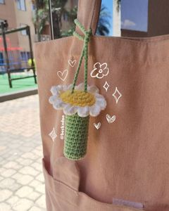 Crocheted Daisy lipgloss holder  Keychain Charm
