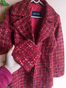 ❤️Size L To XL Guess Burgundy Tweed Coat