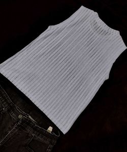 Cute Blue Ribbed Sleeveless Top