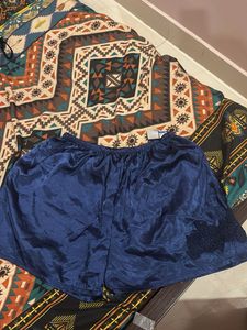 Stylish Blue Satin Sleep Shorts with Lace Detail