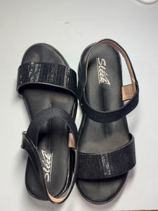 Black Wedge Sandals with Rhinestone Strap