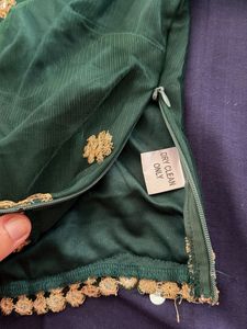Green Embroidered Blouse with Gold Trim