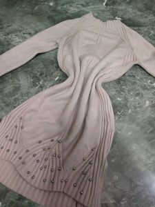 Beige Studded Knit Sweater Dress