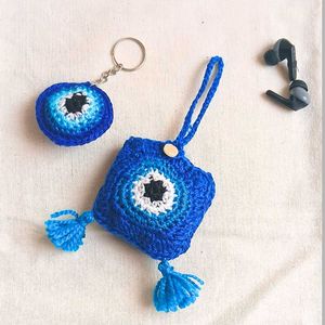 Crocheted Evil Eye Keychain