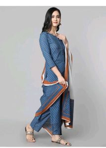 Blue Printed Kurta Set with Dupatta