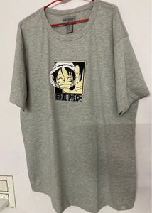 Forever 21 Grey Cotton T-Shirt (One Peice Printe