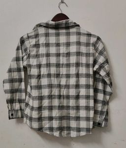 Plaid Button-Up Shirt with Smocked Bodice